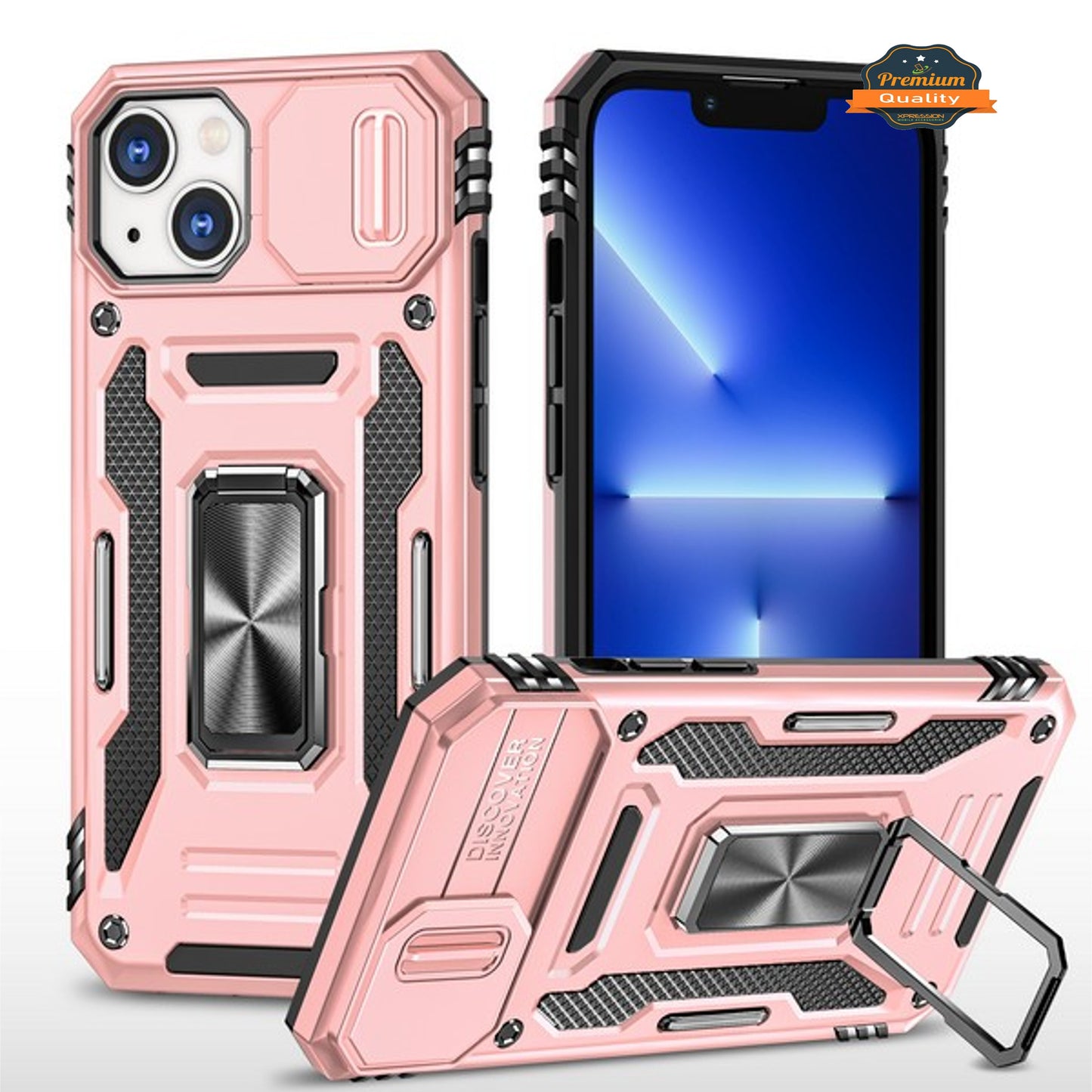 For Apple iPhone 14 /Plus Pro Max Kickstand & Slide Camera Lens Protection + 360° Rotate Ring Stand, Hybrid Shockproof  Phone Case Cover