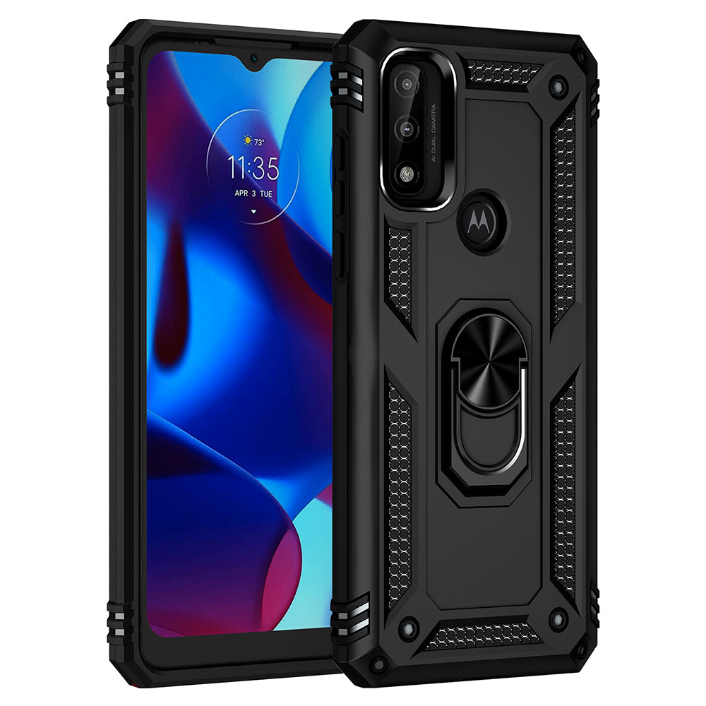 For Motorola Moto G Pure Military Grade Heavy Duty Armor Protection Hybrid with Rotating Metal Ring Kickstand Finger Loop Stand  Phone Case Cover