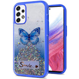 For Samsung Galaxy A13 5G Butterfly Smile Glitter Bling Sparkle Epoxy Glittering Shining Hybrid Hard PC TPU Silicone  Phone Case Cover