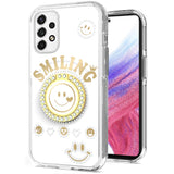 For Samsung Galaxy A13 5G Smiling Glitter Ornament Bling Sparkle with Ring Stand Hybrid Slim TPU + Hard Back Shell  Phone Case Cover