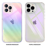 For Apple iPhone 13 Pro Max (6.7") Holographic Color Changing Transparent Clear Iridescent Design Acrylic Gummy Hybrid Rainbow Iridescent Phone Case Cover