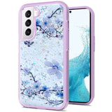 For Samsung Galaxy S22 Ultra Sakura Spring Flowers Design Colorful Frame Hybrid Rubber TPU Hard PC Shockproof Slim  Phone Case Cover