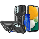 For Apple iPhone 11 (6.1") Wallet Case Hybrid Ring Stand with Invisible Credit Card Holder Heavy Duty Slim Rugged Hard Black Phone Case Cover