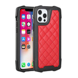 For Apple iPhone 13 (6.1") PU Leather Design Lines Hybrid PC Hard Shockproof Armor Shell Bumper Soft Rubber Protection  Phone Case Cover