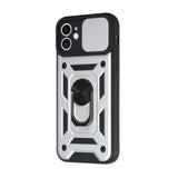 For Apple iPhone SE 2022 /SE 2020/8/7 Hybrid Cases with Camera Lens Cover, Ring Kickstand Rugged Dual Layer Heavy Duty Silver Phone Case Cover