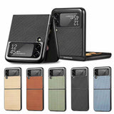 For Samsung Galaxy Z Flip 3 5G PU Rubberized Leather Flip Hybrid Shockproof Texture Rugged Hard TPU Anti Slippery Black Phone Case Cover