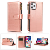 For Apple iPhone 8 Plus/7 Plus/6 6S Plus Leather Zipper Wallet Case 9 Card Slots Cash Pocket Clutch Pouch with Stand & Strap  Phone Case Cover