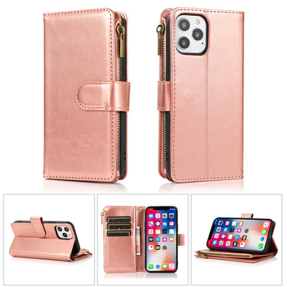 For Google Pixel 7/ 7 Pro Leather Zipper Wallet Case 9 Credit Card Slots Cash Money Pocket Clutch Pouch with Stand & Strap  Phone Case Cover