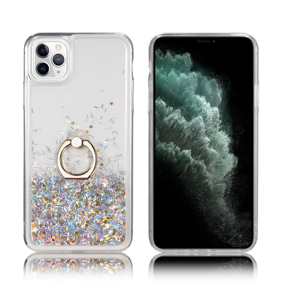 For Samsung Galaxy A13 5G Hybrid Bling Liquid Quicksand Glittering Sparkle TPU Rubber PC with Ring Stand Holder Kickstand  Phone Case Cover