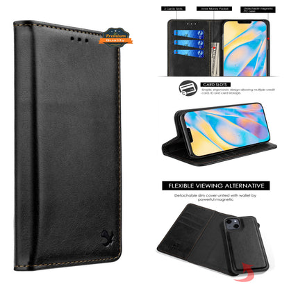 For Apple iPhone 14 /Plus Pro Max Leather Wallet Pouch Magnetic Detachable Card Slot Removable Flip Stand  Phone Case Cover