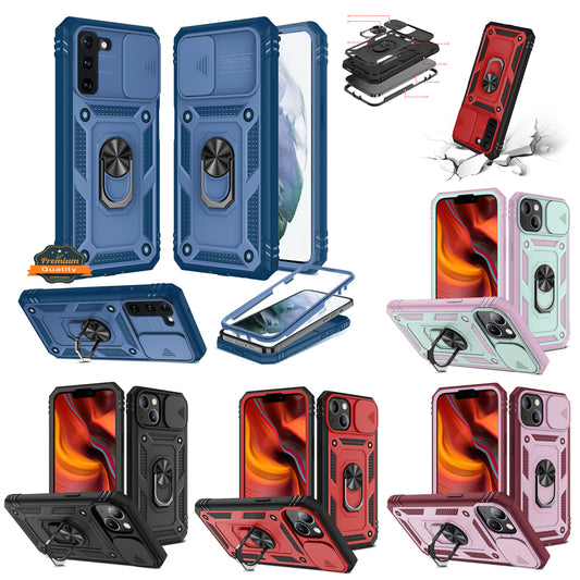 For Samsung Galaxy S22 Hybrid Built-in 360° Rotate Magnetic Ring Stand with Camera Protection Heavy Duty Shockproof  Phone Case Cover