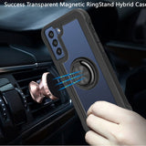 For Samsung Galaxy S22+ Plus Transparent Magnetic Ring Stand Hybrid with 360 Degree Rotation Kickstand Armor Bumper Defender  Phone Case Cover