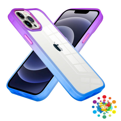 For Apple iPhone 14 /Plus Pro Max Transparent Two Tone Gradient Colorful Frame Hybrid Rubber TPU Gummy Hard  Phone Case Cover