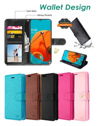For T-Mobile Revvl 6 Pro 5G /Revvl 6 5G Leather Wallet Case with Credit Card Storage Lanyard Kickstand & Magnetic Flip  Phone Case Cover