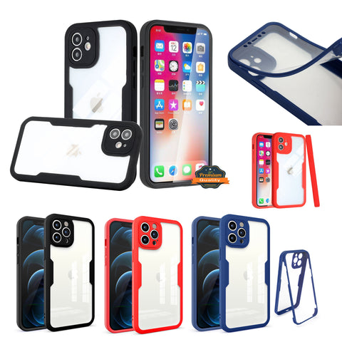 For Apple iPhone 13 (6.1") Transparent Case with PET Screen Protector Slim Full Body Shockproof Hard PC & TPU Hybrid Protective  Phone Case Cover
