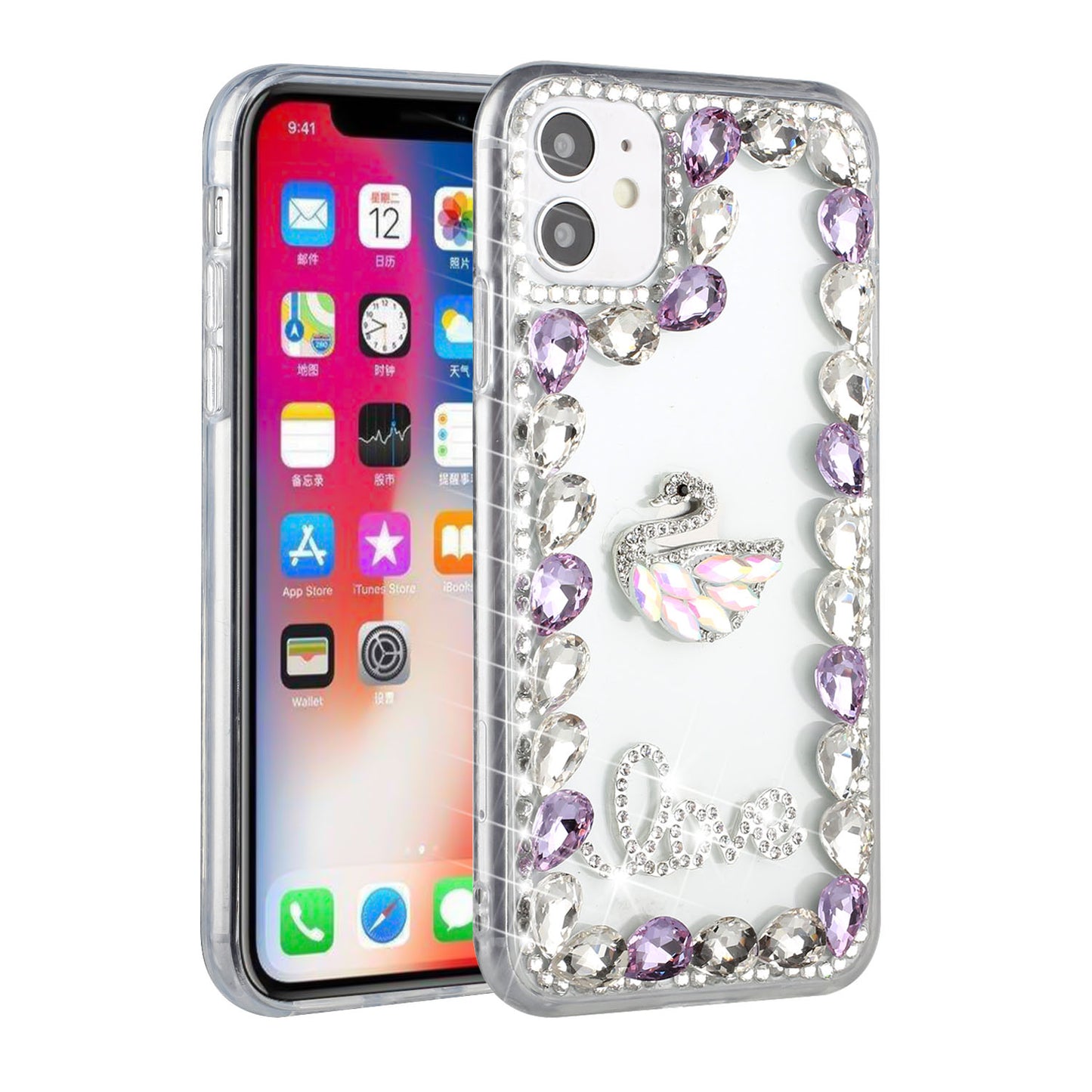 For Apple iPhone XR Bling Clear Crystal 3D Full Diamonds Luxury Sparkle Transparent Rhinestone Hybrid Bumper  Phone Case Cover