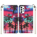 For Samsung Galaxy S22 Wallet Case PU Leather Design Pattern with Credit Card Slot Strap, Stand Magnetic Folio Pouch Beautiful Island Phone Case Cover