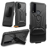 For Samsung Galaxy A03S Belt Clip Holster Dual Layer Shockproof with Clip On & Kickstand Heavy Duty Full Body Hybrid Black Phone Case Cover
