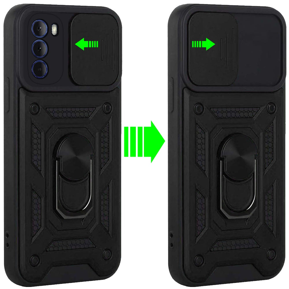 For Motorola Moto G 5G 2022 Hybrid Cases with Slide Camera Lens Cover and Ring Holder Kickstand Rugged Dual Layer  Phone Case Cover