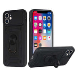 For Apple iPhone 13 Pro (6.1") Hybrid Cases with Slide Camera Lens Cover and Ring Holder Kickstand Rugged Dual Layer Heavy Duty Hard  Phone Case Cover