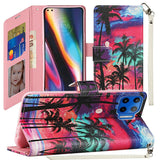 For Samsung Galaxy S22 Wallet Case PU Leather Design Pattern with Credit Card Slot Strap, Stand Magnetic Folio Pouch Beautiful Island Phone Case Cover