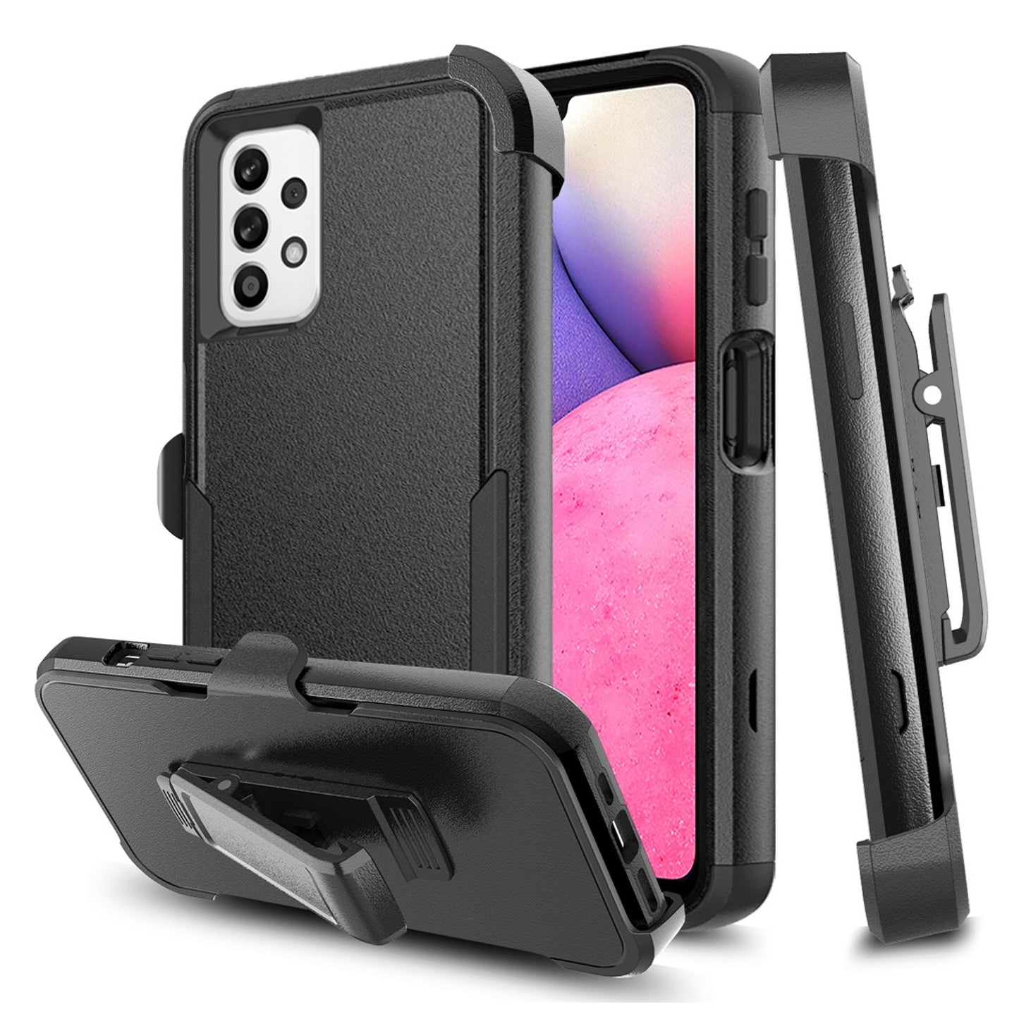 For Apple iPhone 14 Pro Max (6.7") Heavy Duty Rugged Shockproof Protection Hybrid Kickstand with Swivel Belt Clip Holster Black Phone Case Cover