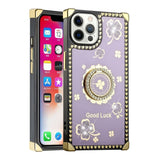 For Apple iPhone 11 (6.1") Fashion Art Square Hearts Diamond Bling Sparkly Glitter Ornaments with Ring Stand  Phone Case Cover