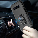 For Samsung Galaxy S10 Hybrid Tough Strong Dual Layer Hard PC TPU with Flat Magnetic Ring Kickstand Heavy-Duty Armor Black Phone Case Cover