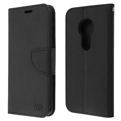 For Motorola Moto G7 Play PU Leather Wallet with Credit Card Holder Storage Folio Flip Pouch Stand Black Phone Case Cover