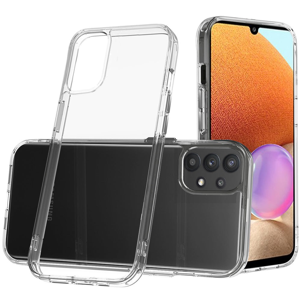 For Samsung Galaxy A03S Hybrid HD Crystal Clear Hard PC Back Gummy TPU Frame Slim Thin Fit Thick 2.0mm with Chromed Buttons Transparent Phone Case Cover