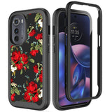 For Motorola Moto Edge 2022 Stylish Flower Design 2in1 Hybrid Armor Hard Rubber TPU Shockproof Front Frame  Phone Case Cover