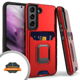 For Samsung Galaxy S22 /Plus Ultra Wallet Credit Card Slot Holder Metal Ring Kickstand Heavy Duty Shockproof Hybrid Dual Layer  Phone Case Cover