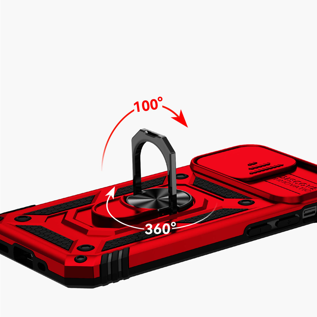 For Apple iPhone SE 3 (2022) SE/8/7 Case with Stand, Camera Lens Protection & 360° Rotate Ring, Shockproof, Soft Bumper Red Phone Case Cover