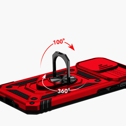 For Apple iPhone SE 3 (2022) SE/8/7 Case with Stand, Camera Lens Protection & 360° Rotate Ring, Shockproof, Soft Bumper Red Phone Case Cover