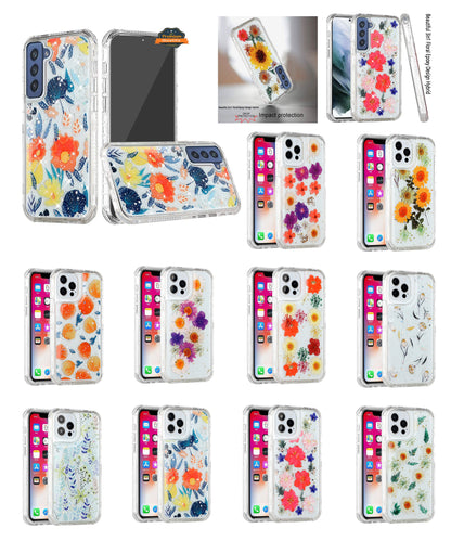 For Apple iPhone 14 Plus (6.7") Sparkle Glitter Floral Epoxy Design Shockproof Hybrid Fashion Bling Rubber TPU Hard  Phone Case Cover