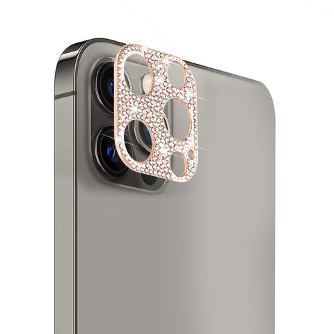 For Apple iPhone 14 Pro (6.1") Camera Lens Zinc Alloy With Diamond Bling Glitter Lens Protective Camera Decoration Rose Gold