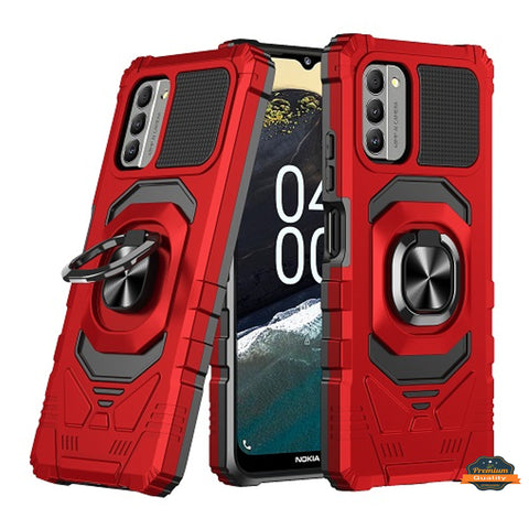 For Nokia G400 Armor Hybrid Stand Ring Hard TPU Rugged Full-Body Protective [Military-Grade] Magnetic Car Ring Holder Red Phone Case Cover