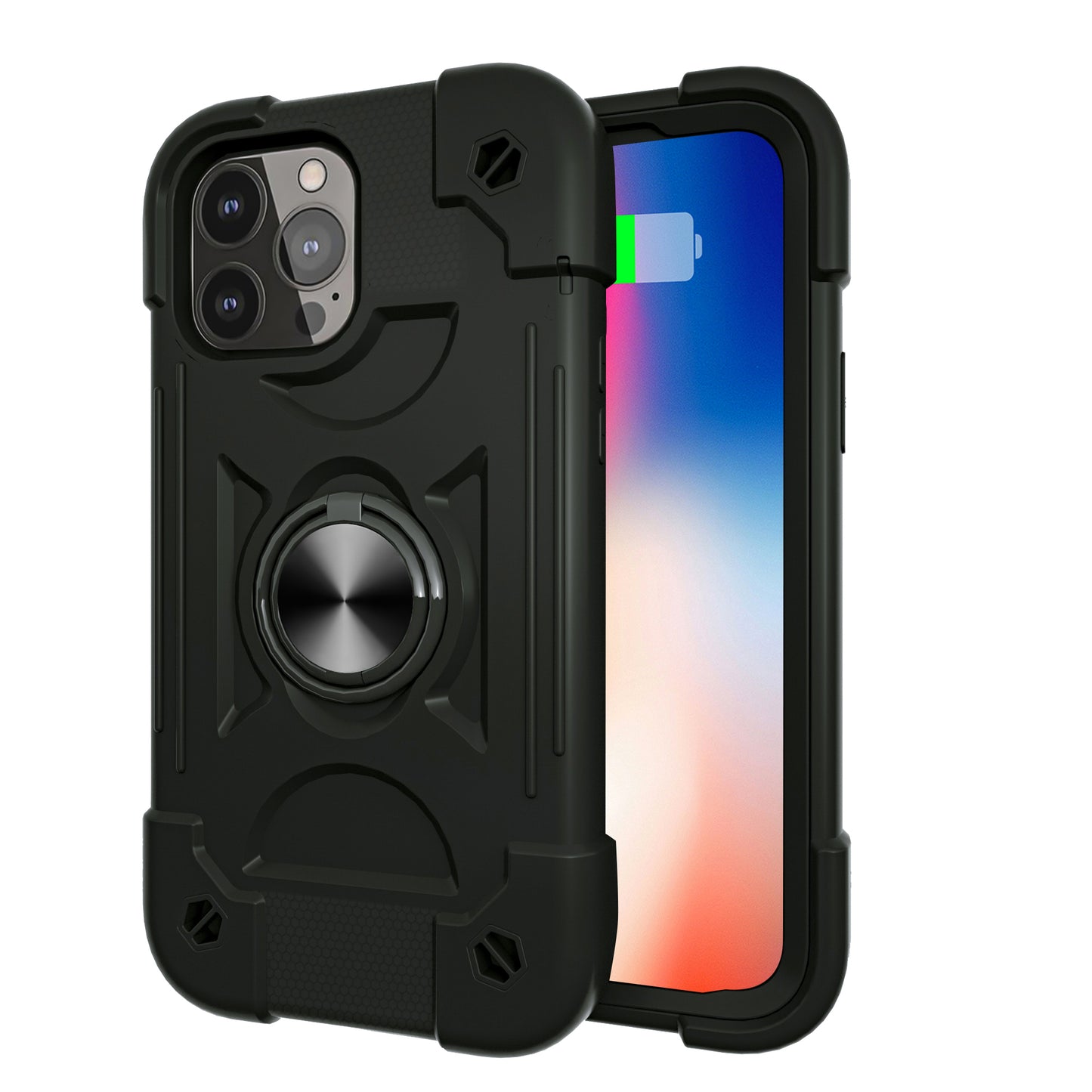 For Apple iPhone SE 3 (2022) SE/8/7 Thick 3in1 Hybrid Rugged TPU Shock-Absorbing with Rotatable Double Rings Kickstand  Phone Case Cover