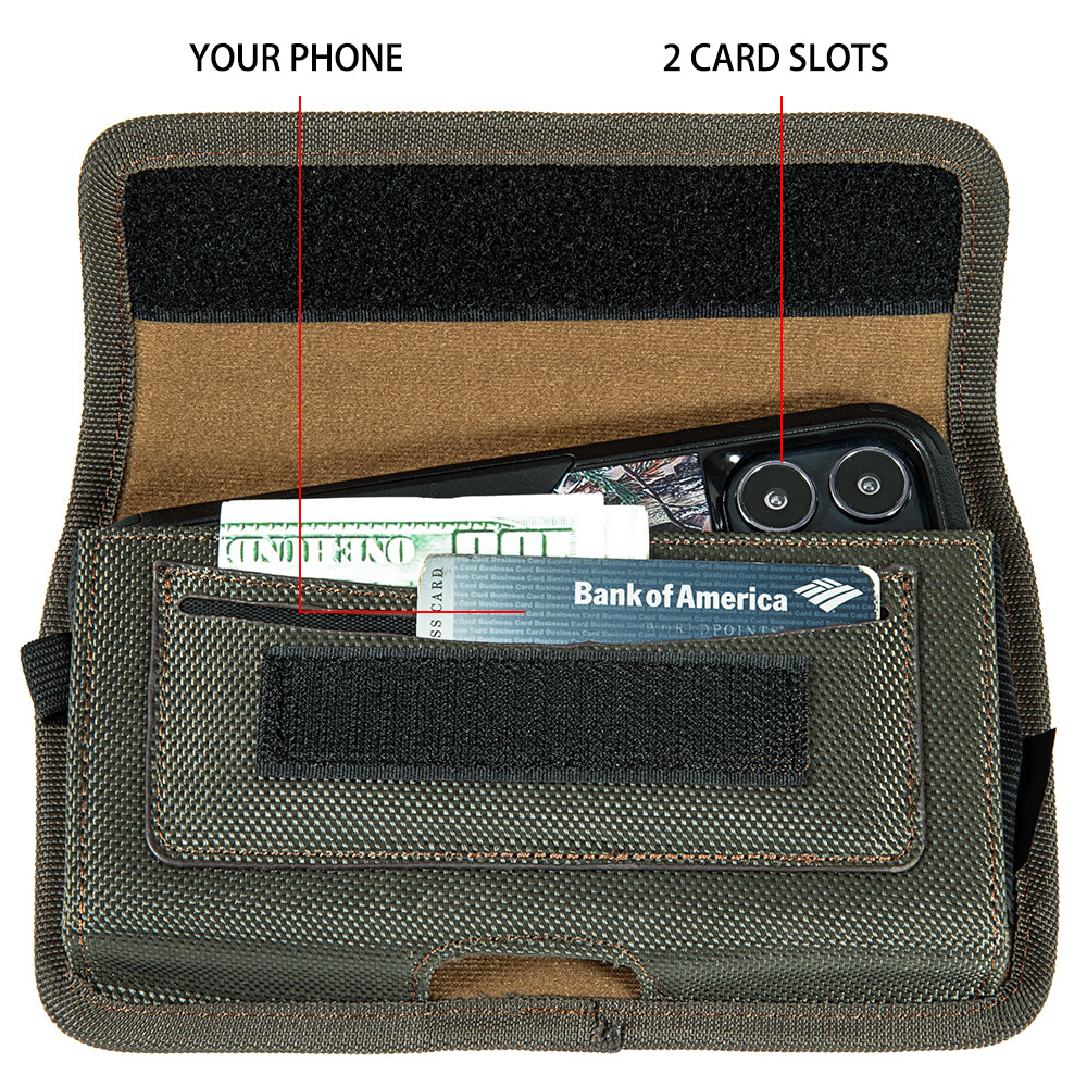 For Samsung Galaxy Note 9 Universal Horizontal Cell Phone Case Nylon Holster Carrying Pouch with Belt Clip and 2 Card Slots fit XL Devices 7" [Midnight Green]