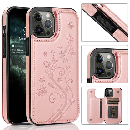 For Apple iPhone 14 Pro (6.1") Luxury Wallet PU Leather [Two Magnetic Clasp] [Card Slots] Stand Back Storage Flip  Phone Case Cover