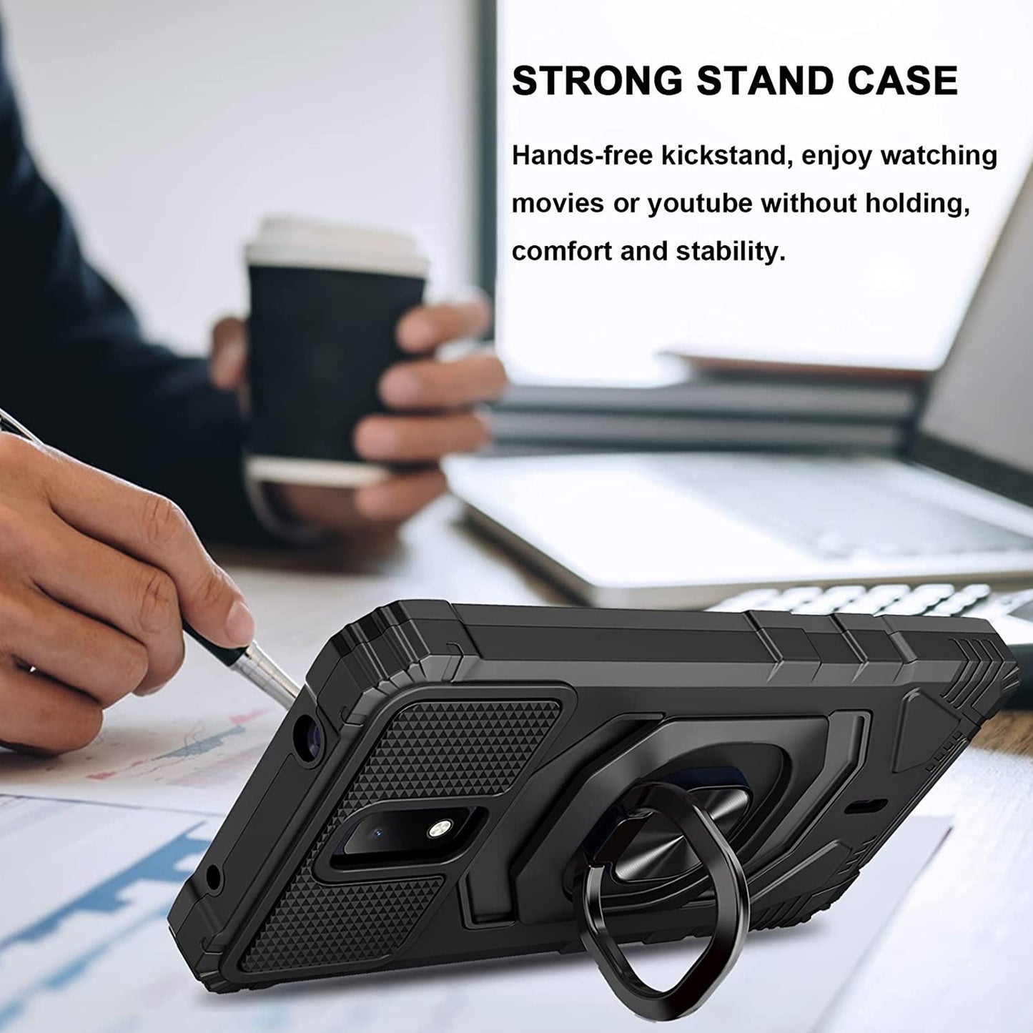 For Nokia C200 Full-Body 2in1 Magnetic Car Mount Metal Ring Holder Kickstand Heavy Duty Hybrid Armor Defender  Phone Case Cover