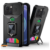For Apple iPhone 13 /Pro /Mini Wallet Case Designed with Slide Camera Protection, Card Slot & Ring Kickstand Magnetic Car Mount  Phone Case Cover