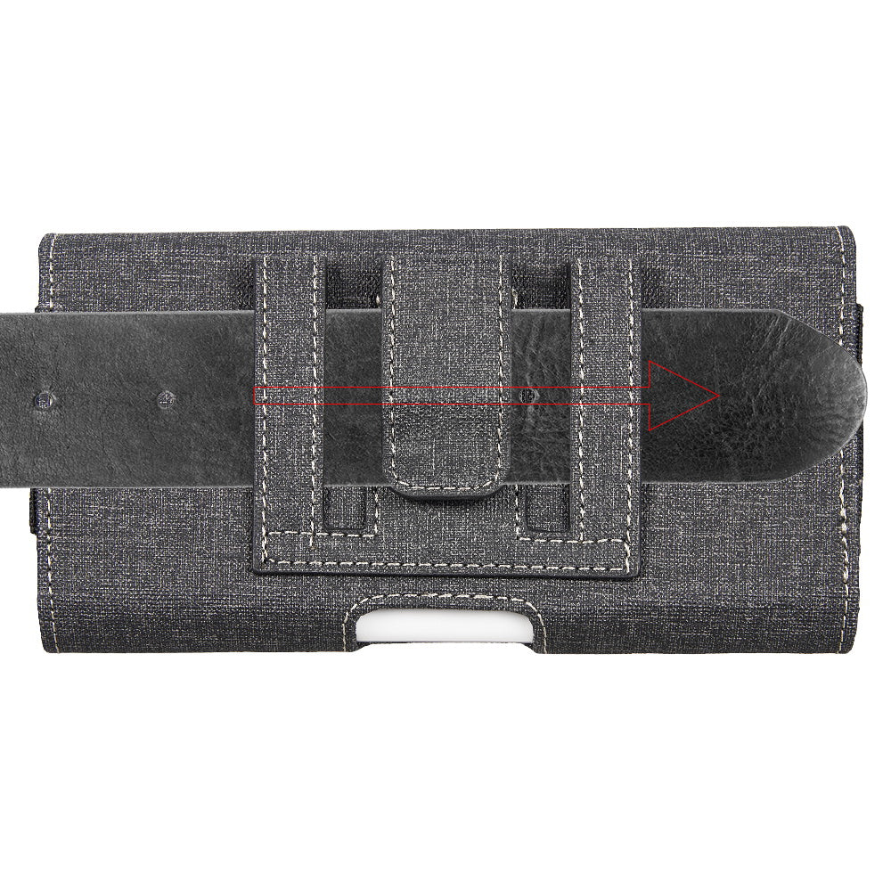 For Nokia C200 Universal Horizontal Cell Phone Fabric Pouch Holster Carry Case with Credit Card Slots & Belt Clip Loop (Size 6.3") [Black]