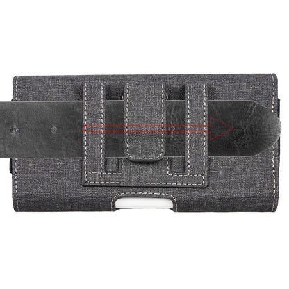 For Nokia C200 Universal Horizontal Cell Phone Fabric Pouch Holster Carry Case with Credit Card Slots & Belt Clip Loop (Size 6.3") [Black]