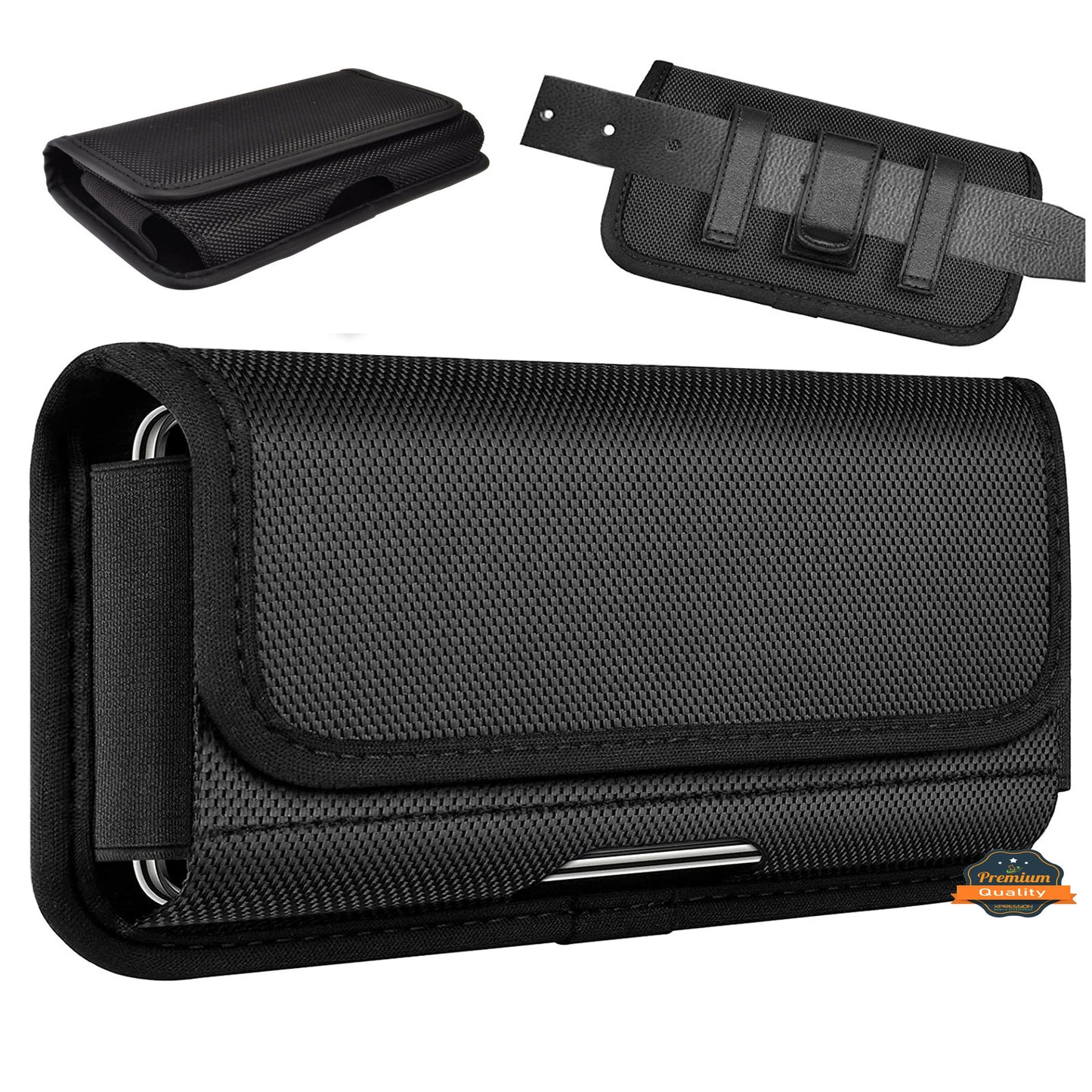 For Nokia C200 Pouch Case Universal Horizontal Canvas with Belt Clip Loop Holster Military Grade Cell Phone Holder Cover [Black]