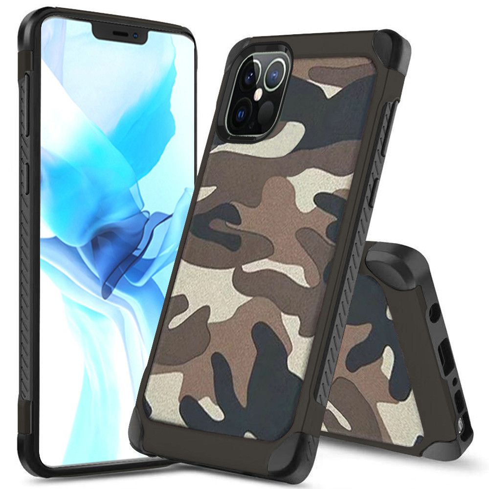 For Apple iPhone 13 Pro (6.1") Shockproof Slim Hybrid Silicone Camouflage Camo Design Dual Layer Rubberized TPU Hard Shell Armor  Phone Case Cover