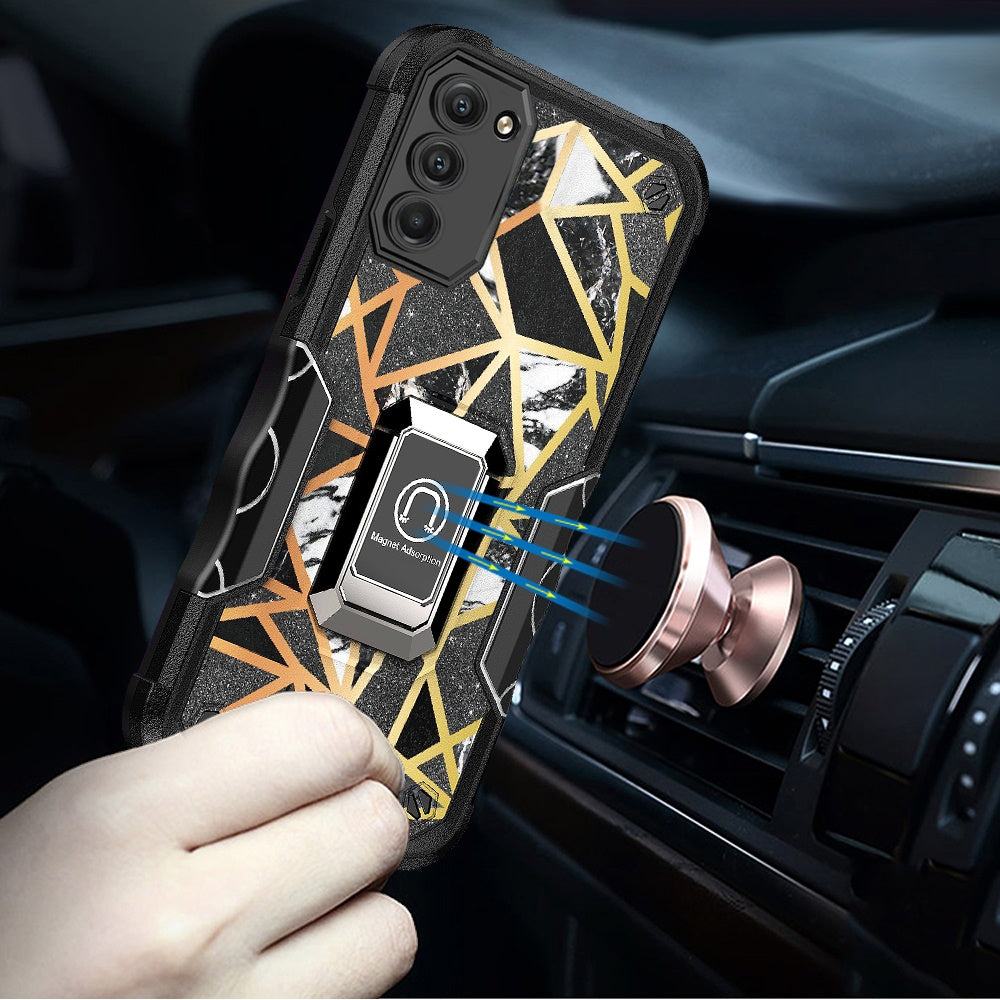 For Samsung Galaxy S22 /Plus Ultra Marble IMD Design Hybrid Armor with Magnetic Ring Stand Heavy Duty Rugged Shockproof  Phone Case Cover