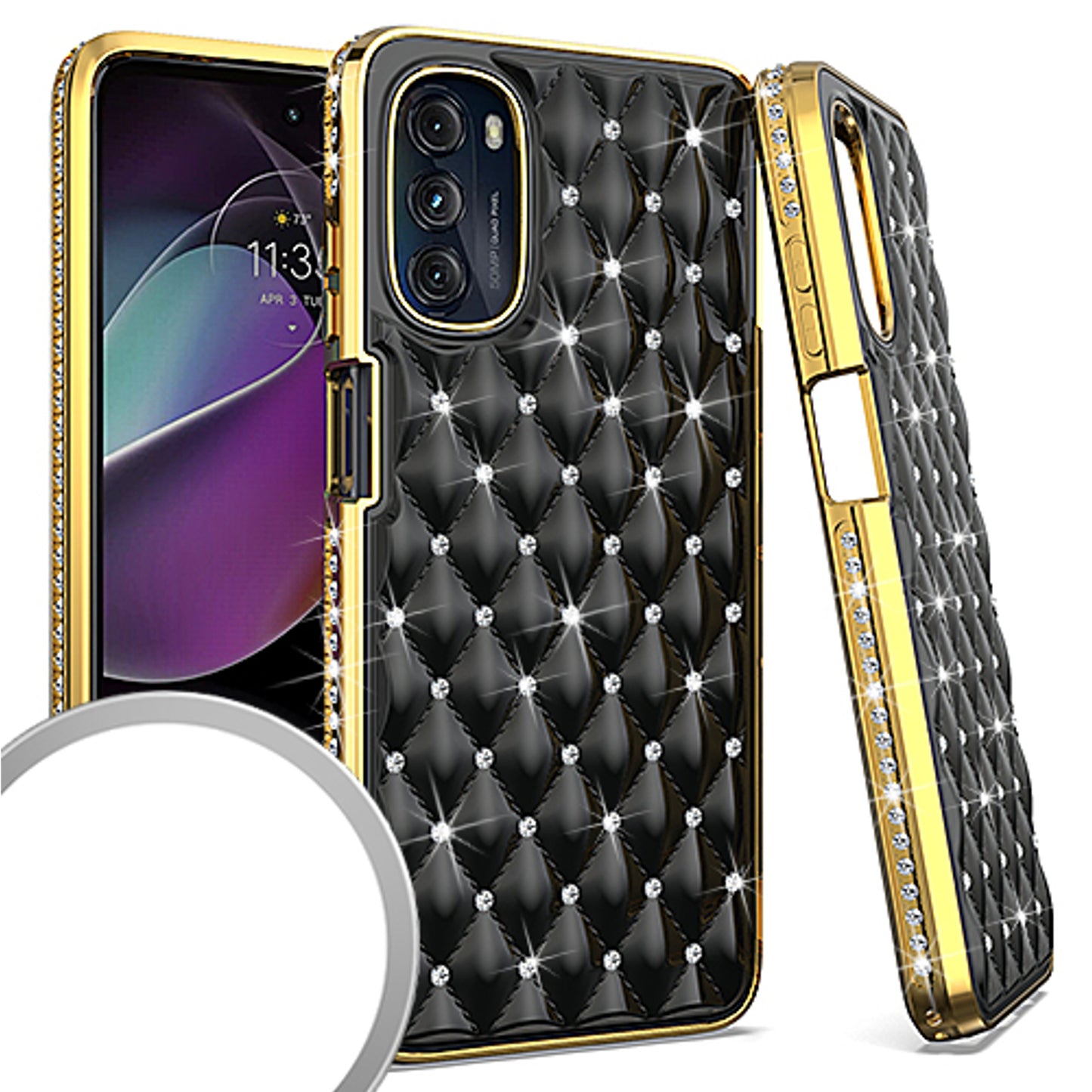 For Apple iPhone 14 Plus /Pro Max Diamonds Fashion Bling Rhinestone Glitter Luxury Plating Hybrid TPU Sturdy Hard PC TPU Back  Phone Case Cover
