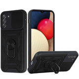 For Samsung Galaxy A02S Hybrid Cases with Slide Camera Lens Cover and Ring Holder Kickstand Rugged Dual Layer Heavy Duty  Phone Case Cover