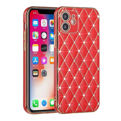 For Apple iPhone 14 (6.1") Luxury Diamonds on Electroplated Grid Design Rhinestone Protective TPU Hard PC  Phone Case Cover